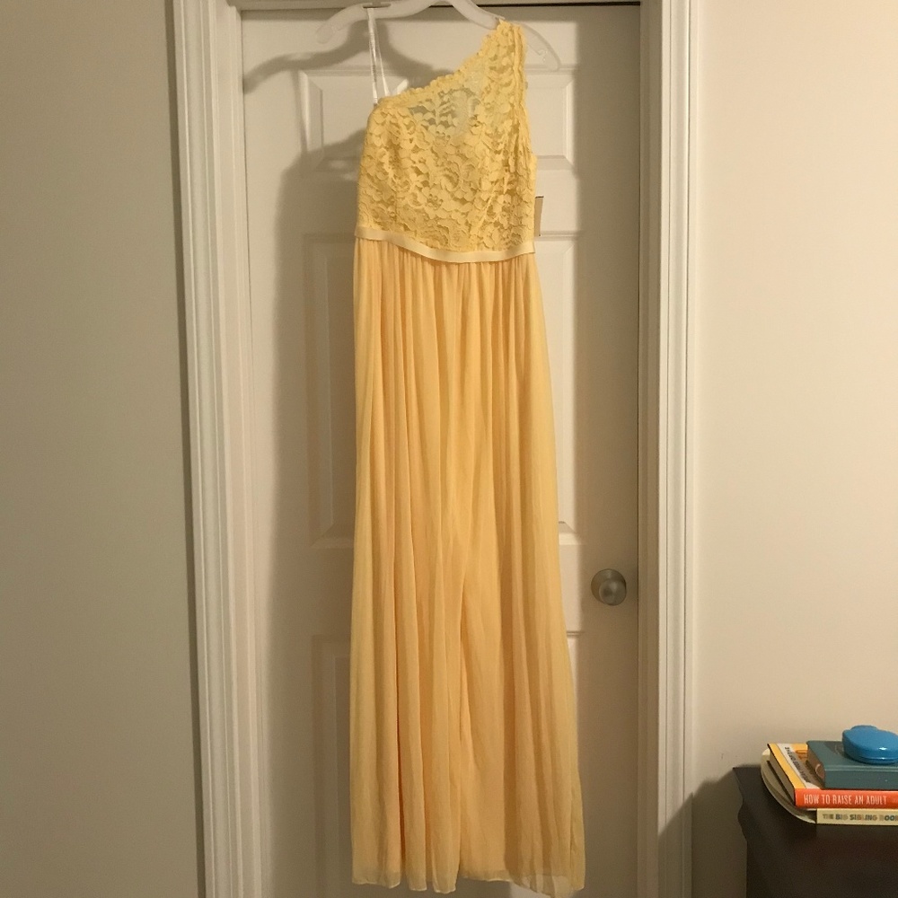 David's Bridal Long One Shoulder Lace Dress